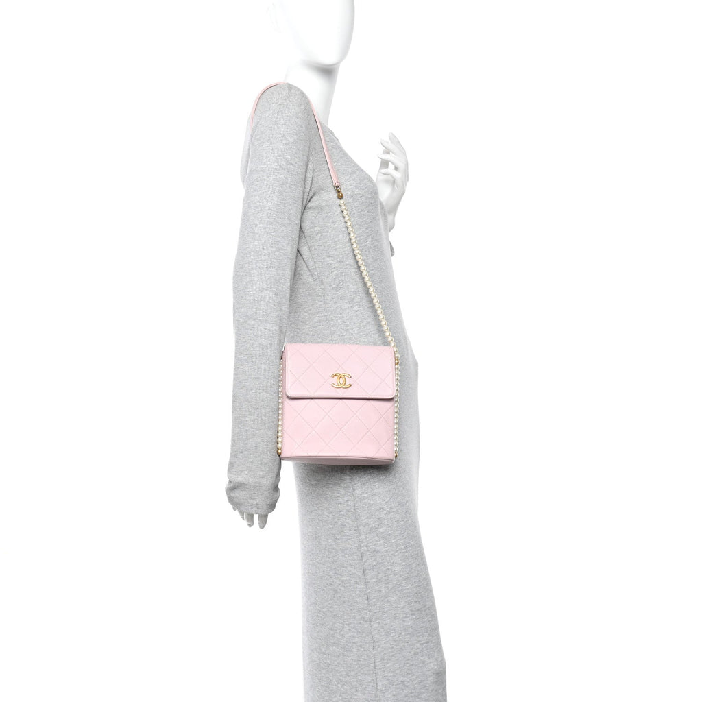 Calfskin Quilted Pearl Small About Pearls Hobo Bag Light Pink