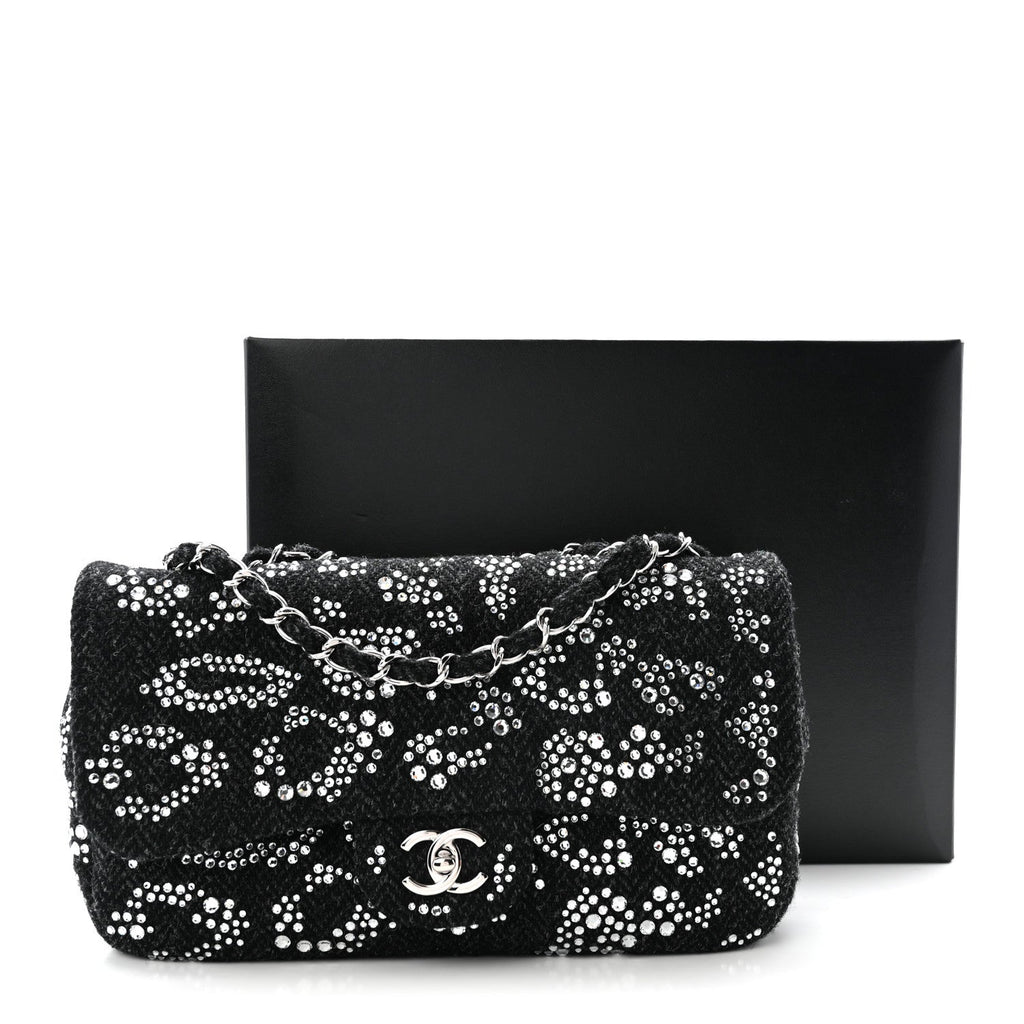 Tweed Swarovski Crystal Leopard Jumbo Flap  Black