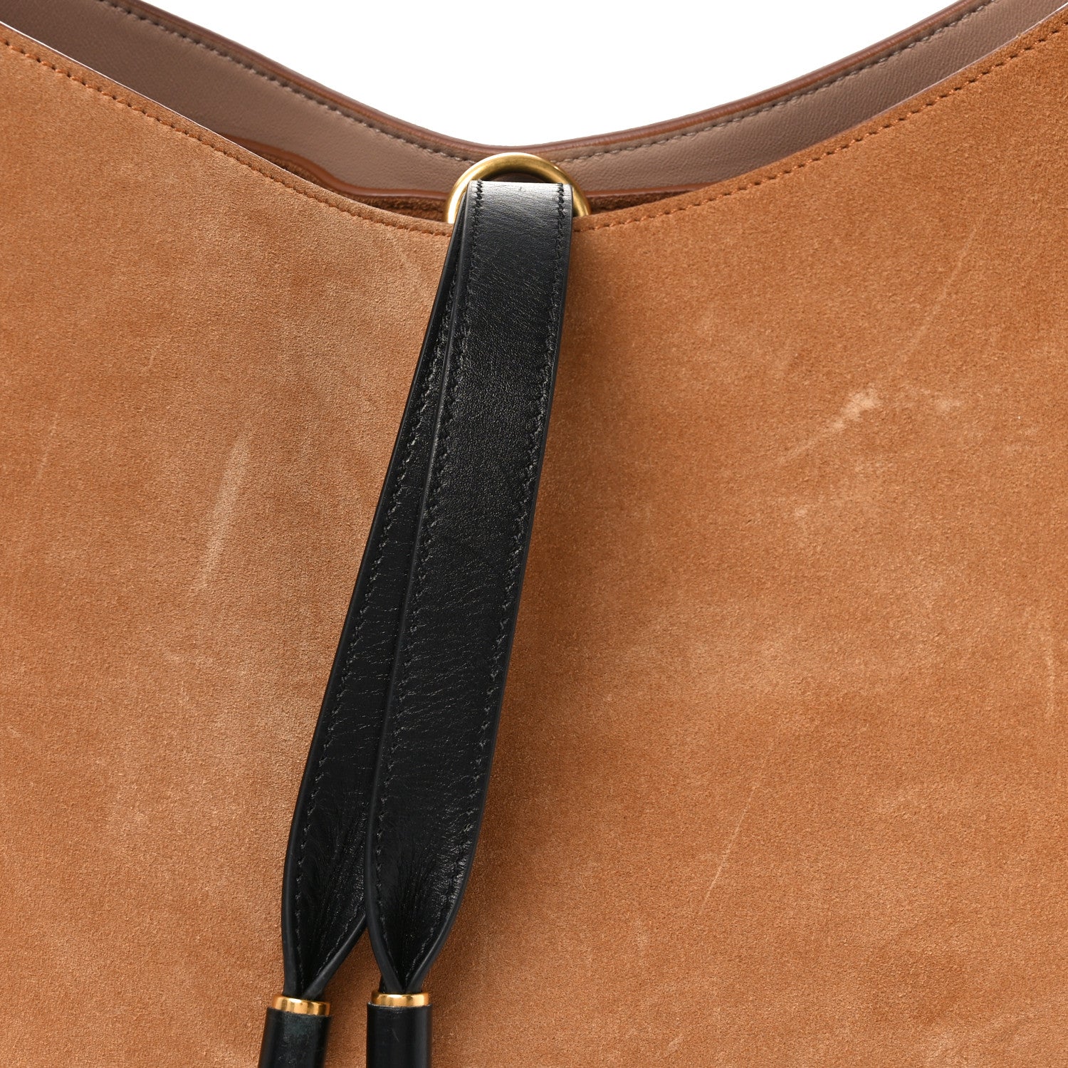 Suede Calfskin Marcie Hobo Bag Black Tan