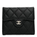 Caviar Quilted Compact Flap Wallet Black