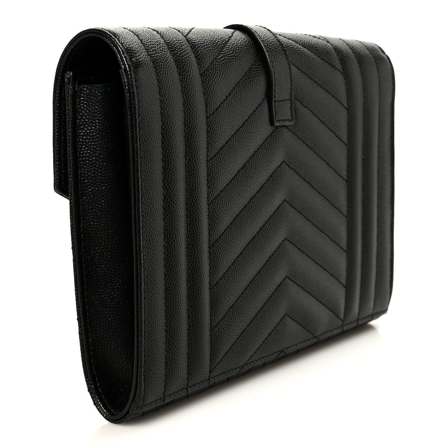 Grain De Poudre Textured Mixed Matelasse Triquilt Monogram Clutch Black