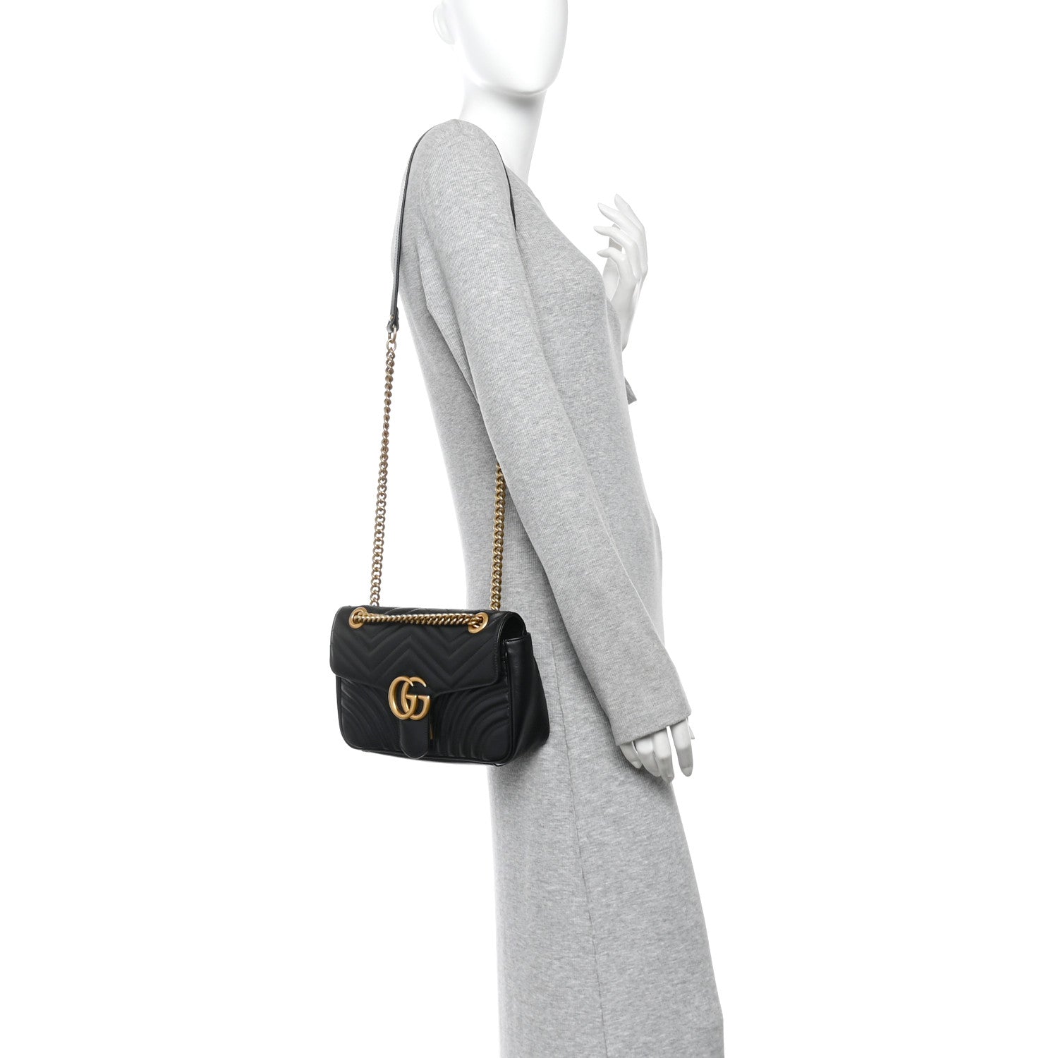 Calfskin Matelasse Small GG Marmont Shoulder Bag Black