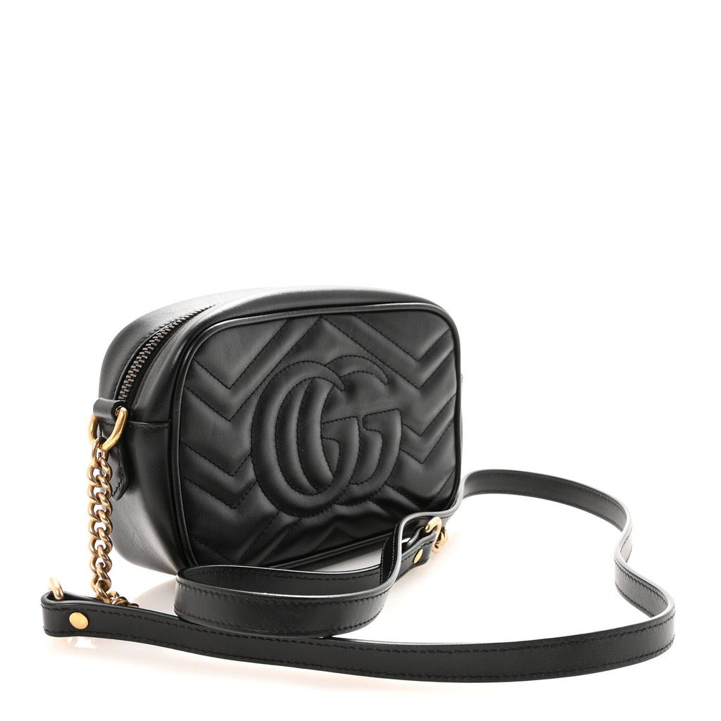 Calfskin Matelasse Mini GG Marmont Chain Shoulder Bag Black