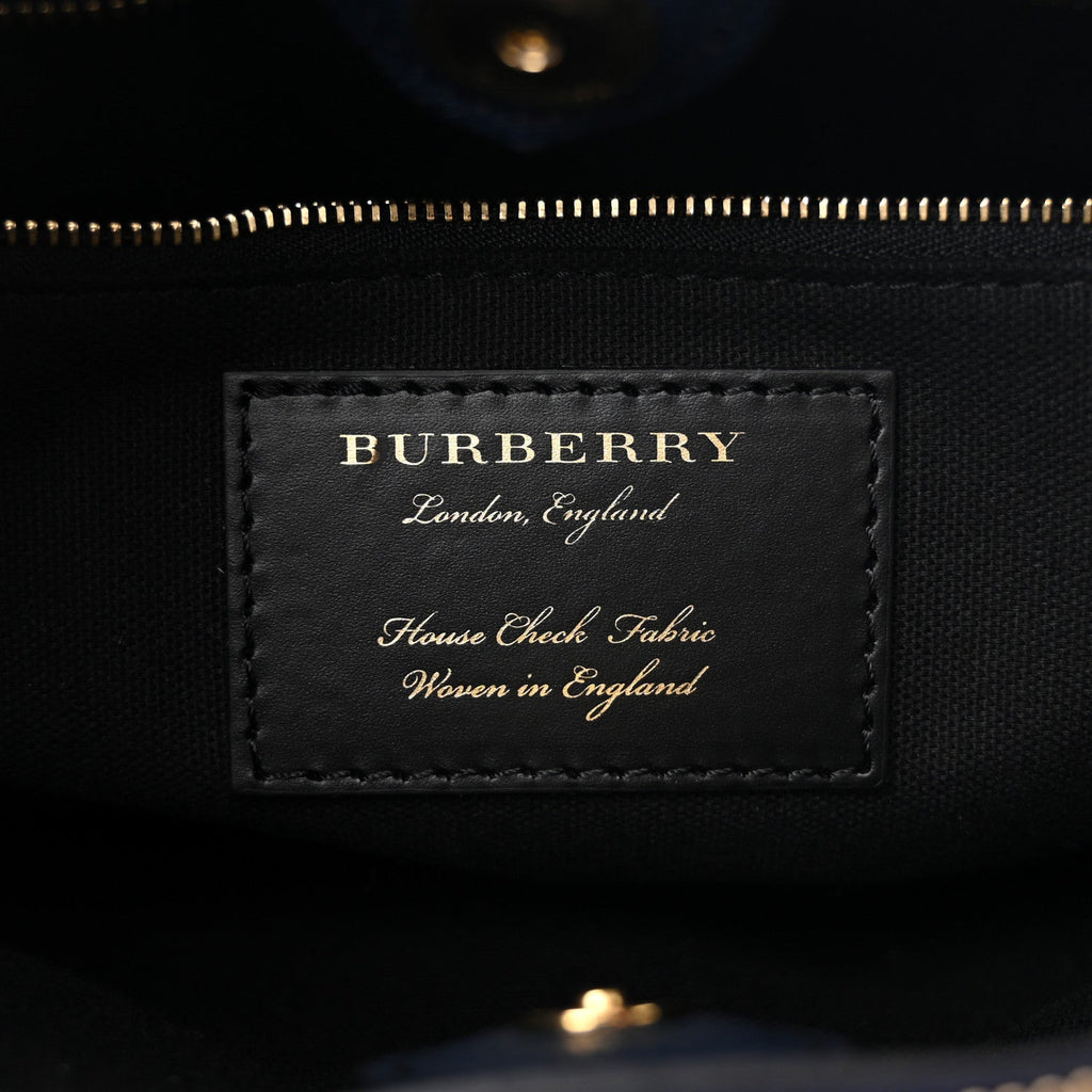 Derby Calfskin House Check Medium Banner Tote Ink Blue