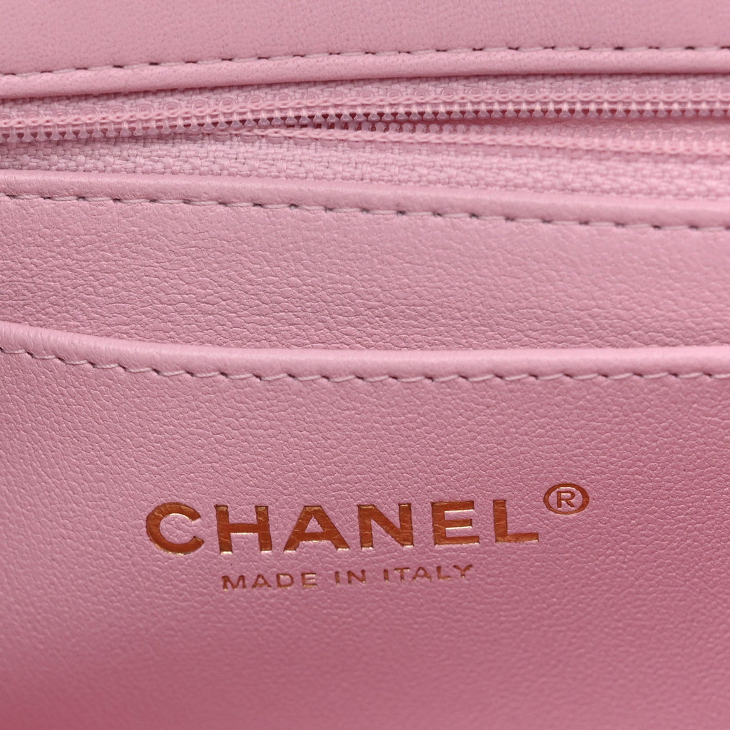 Lambskin Quilted Mini Rectangular Flap Light Pink