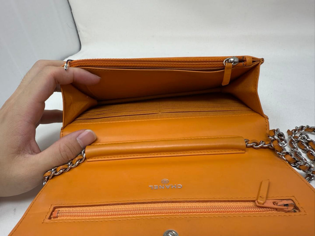 Chanel Patent Classic Wallet On Chain - Orange Mini Bags, Handbags B21-82