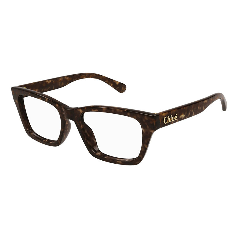 Chloe Eyeglasses Square Full Rim, Havana Frame and Clear Demo Lenses Lens CH0242O002