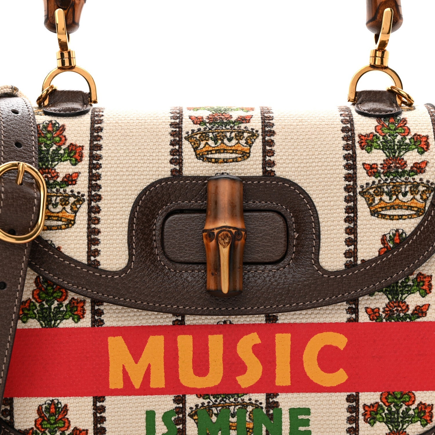 Canvas Calfskin 100 Centennial Music Medium Bamboo 1947 Top Handle Bag Multicolor