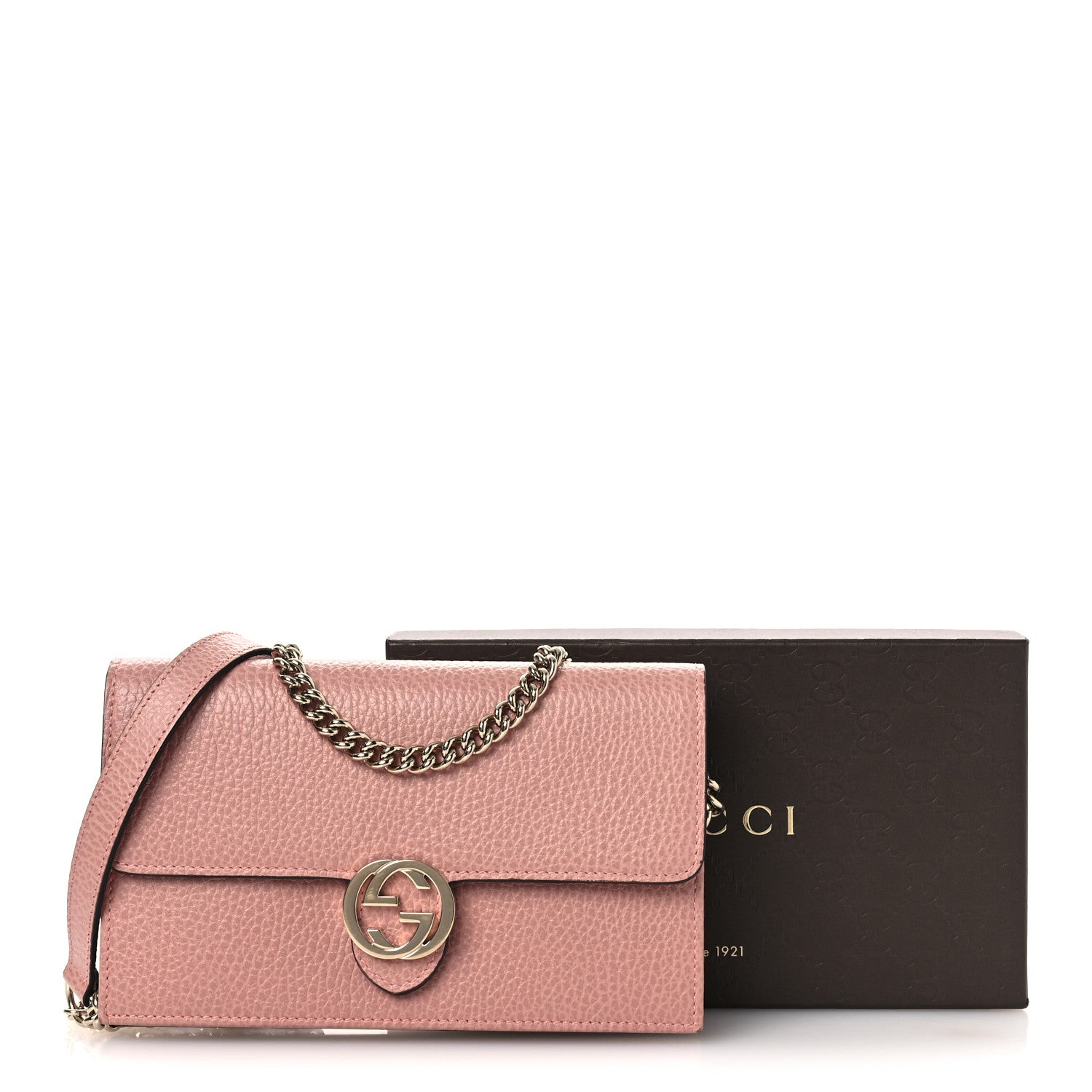 Dollar Calfskin Interlocking G Chain Wallet Soft Pink