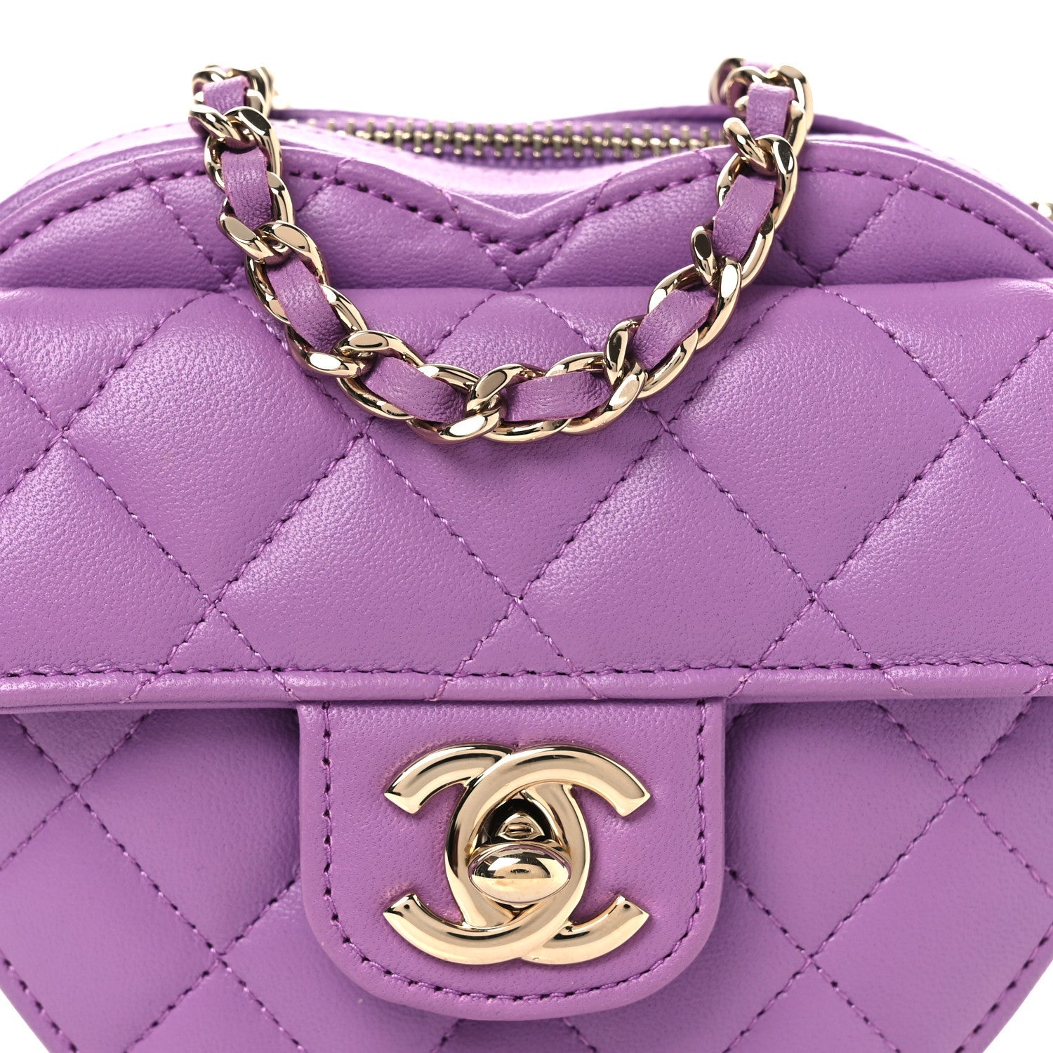 Lambskin Quilted CC In Love Heart Clutch With Chain Purple