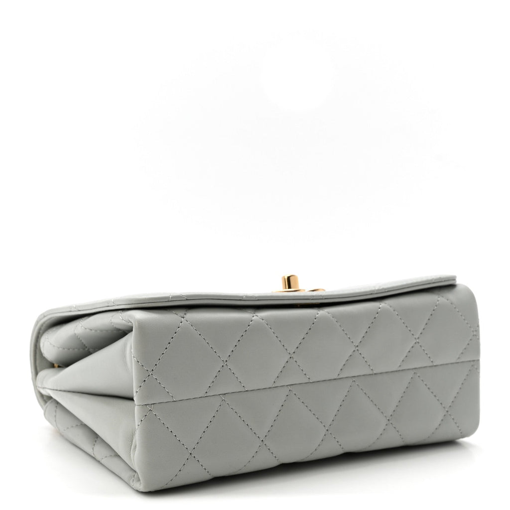 Calfskin Quilted Enamel Chain Flap Grey