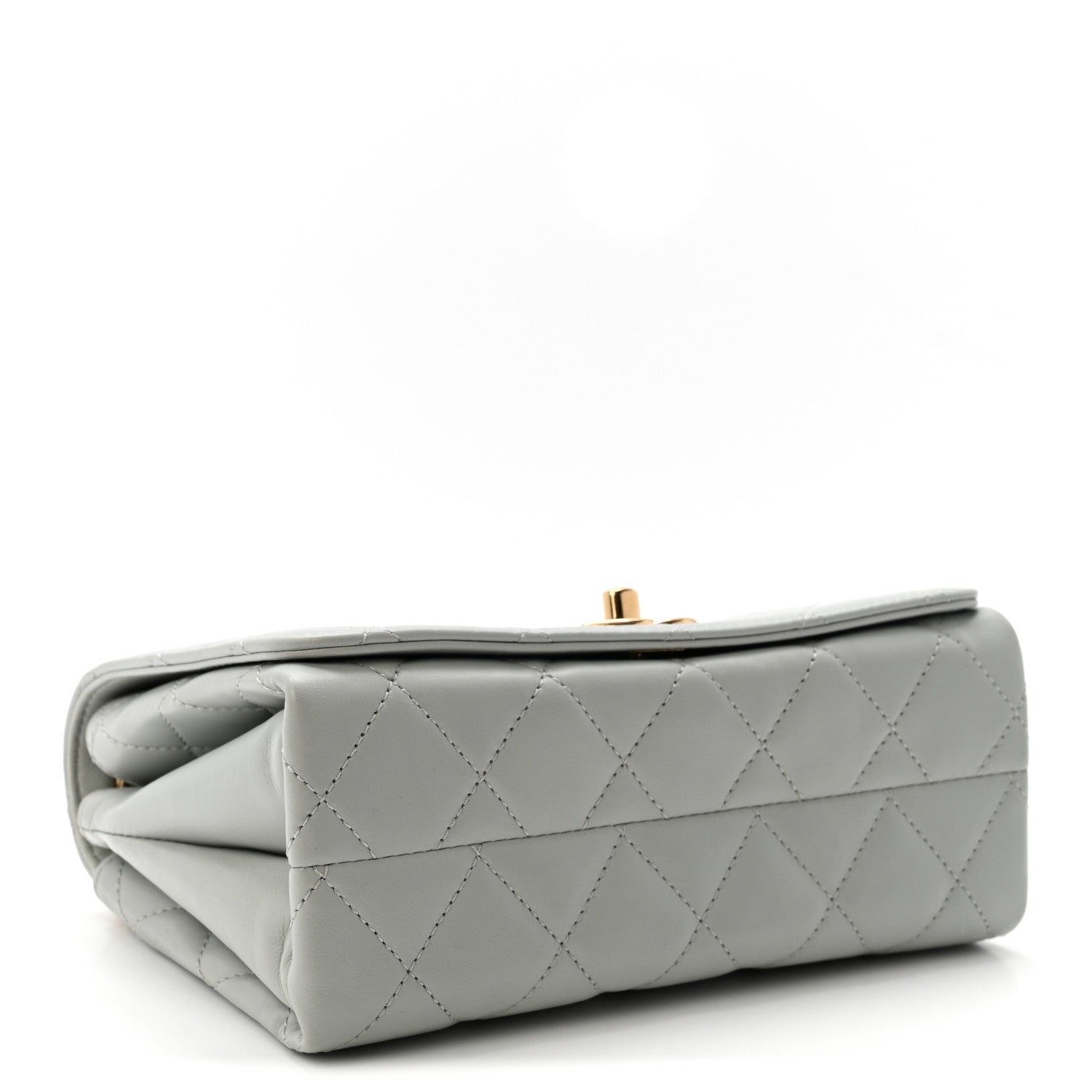 Calfskin Quilted Enamel Chain Flap Grey