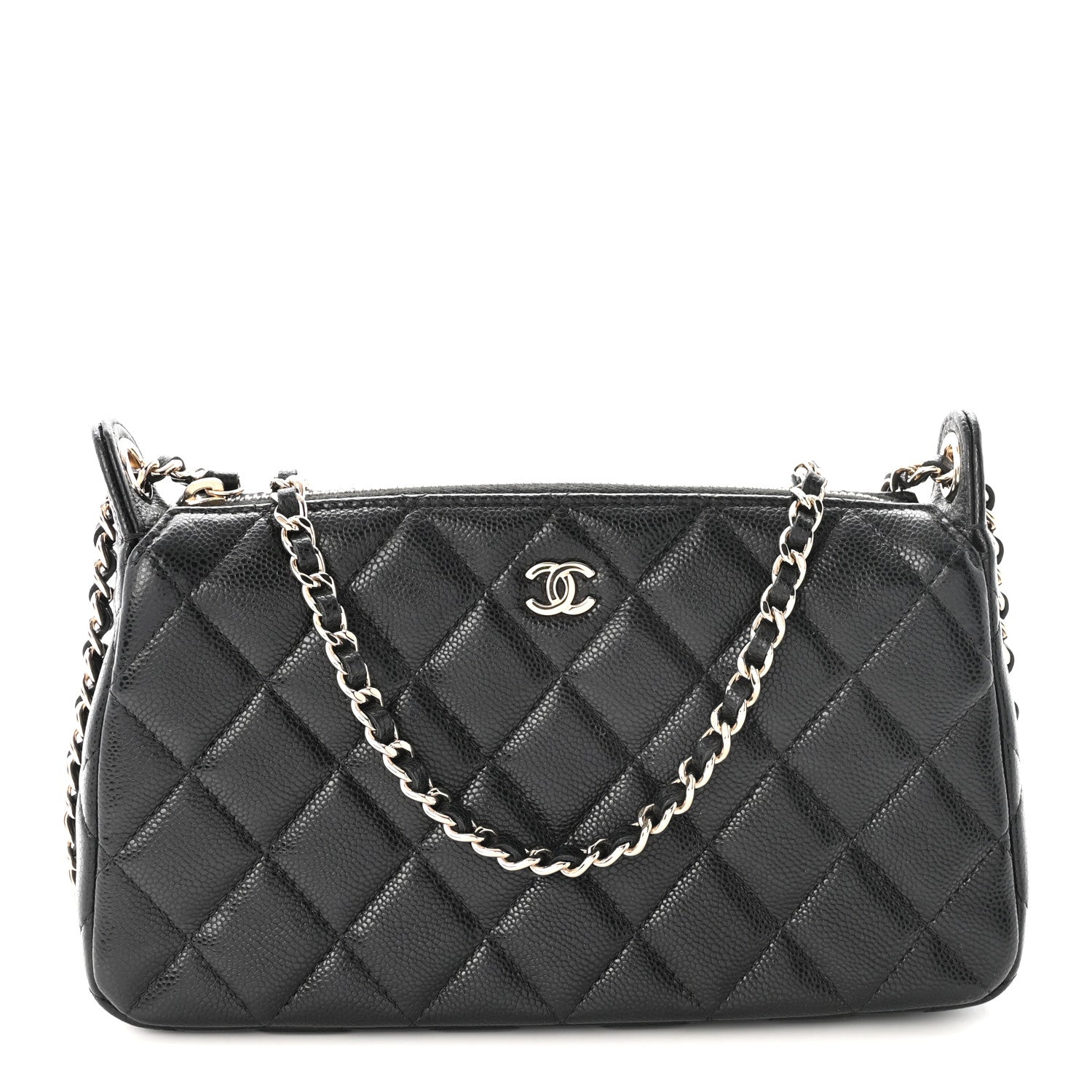 Caviar Quilted Purse With Chain Black