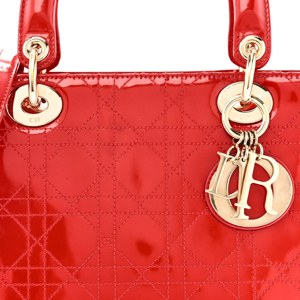 Patent Cannage Stitched Medium Lady Dior Red