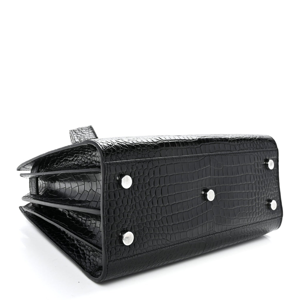 Calfskin Crocodile Embossed Baby Sac De Jour Black