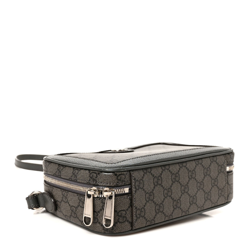 GG Supreme Monogram Textured Dollar Calfskin Small Ophidia Top Handle Shoulder Bag  Grey Black Graphite Grey