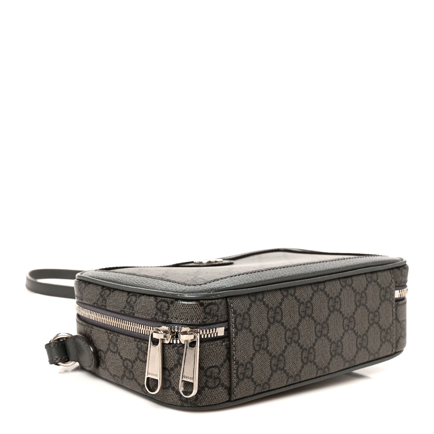 GG Supreme Monogram Textured Dollar Calfskin Small Ophidia Top Handle Shoulder Bag  Grey Black Graphite Grey