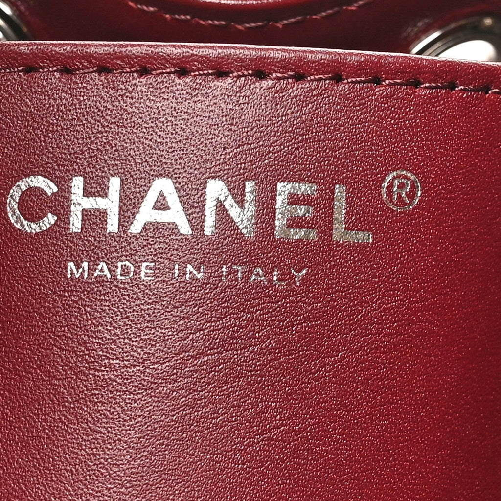Shiny Crumpled Calfskin Quilted Mini Chanel 25 Handbag Dark Burgundy