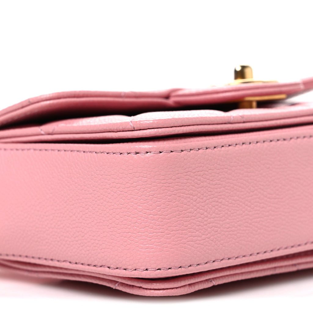 Shiny Caviar Quilted Mini Top Handle Flap Pink Pink