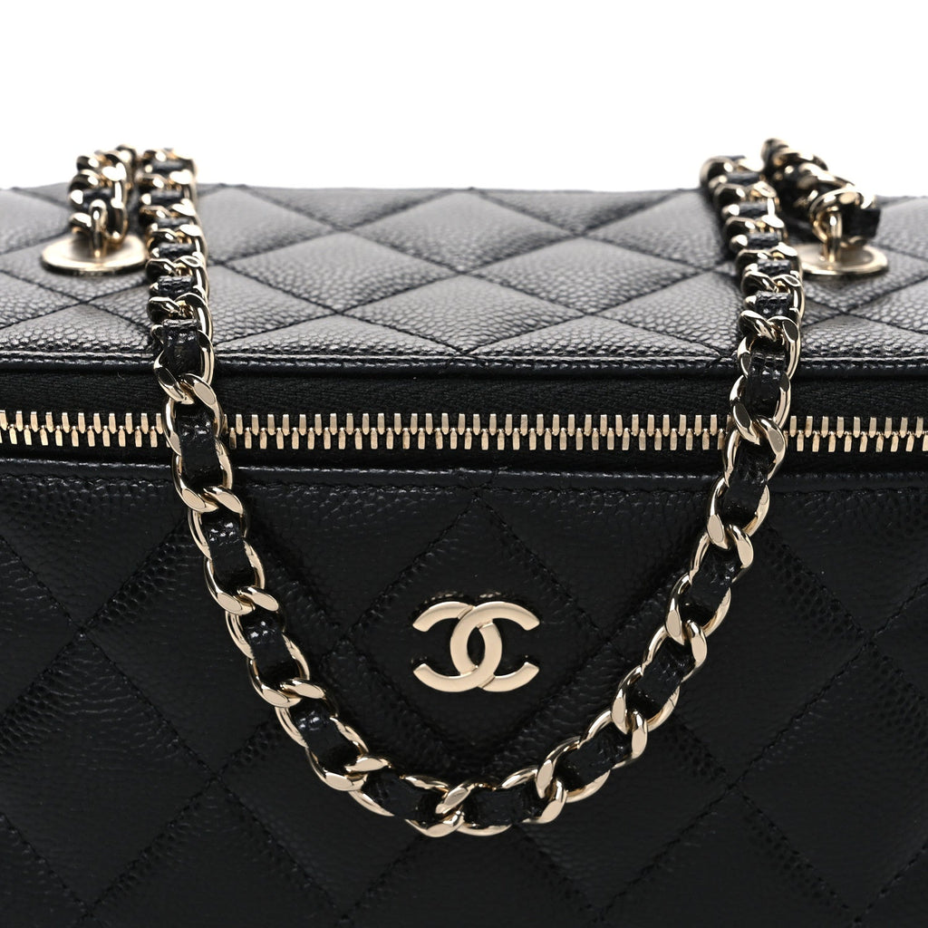 Caviar Quilted Small Vanity Case With Chain Black