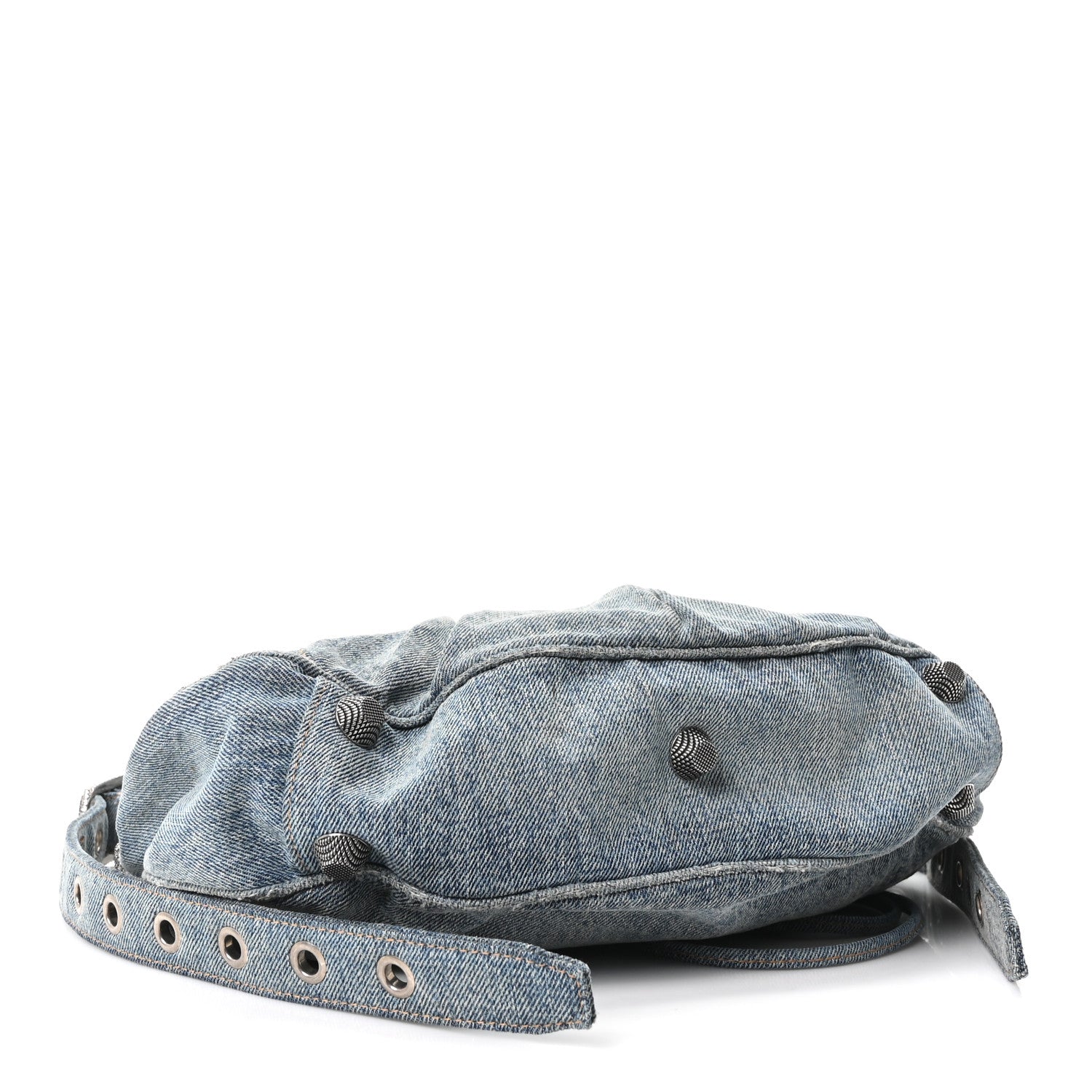 Washed Frayed Denim Crystal Small Le Cagole Shoulder Bag Blue