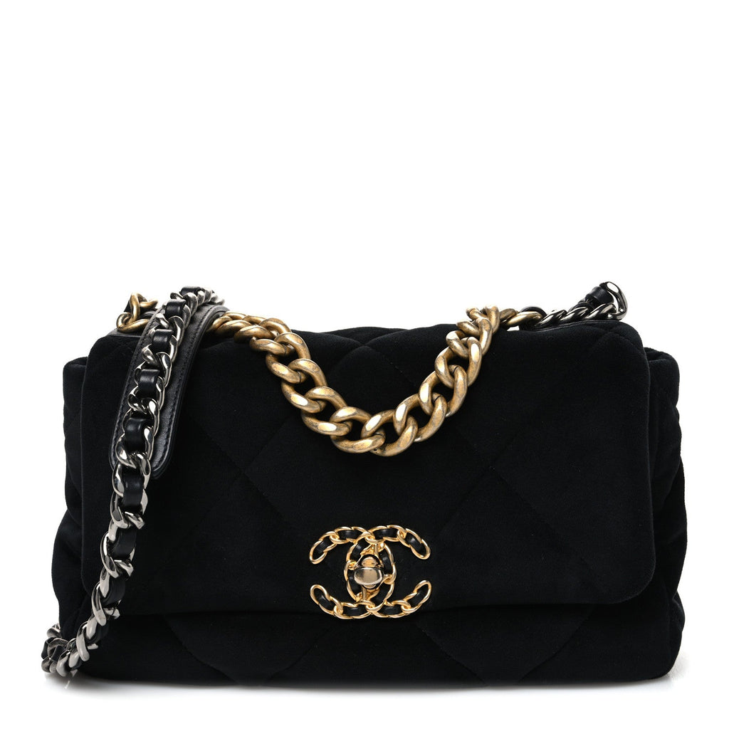 Velvet Quilted Medium Chanel 19 Flap Black