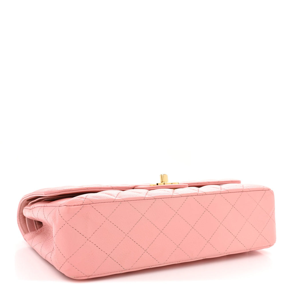 Caviar Quilted Medium Double Flap Pink
