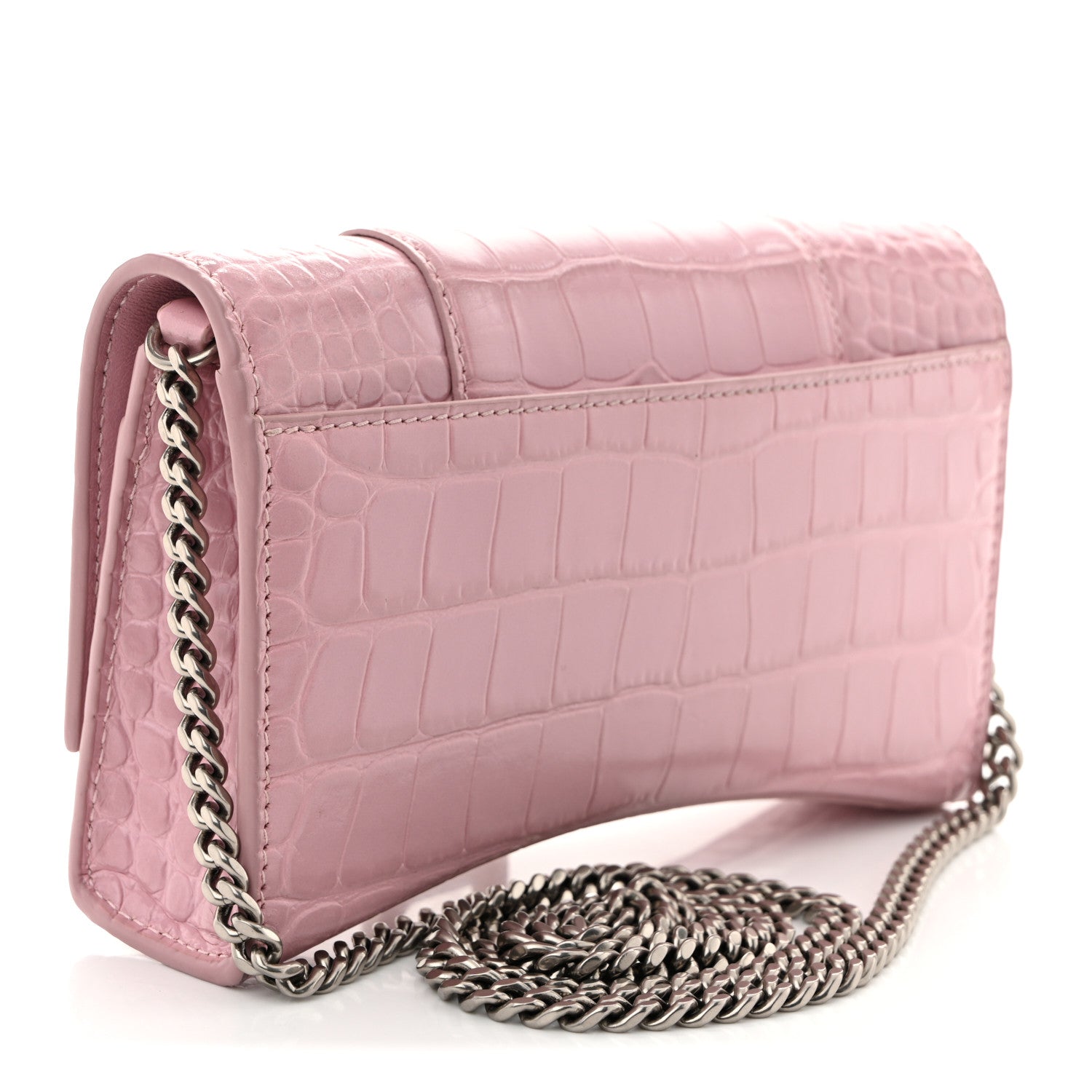 Shiny Calfskin Crocodile Embossed Hourglass Chain Bag Powder Pink