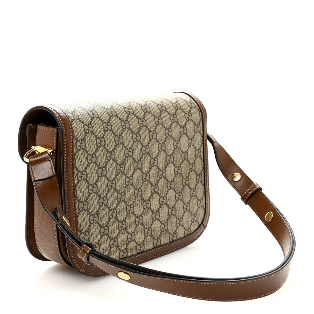 GG Supreme Monogram Azalea Calfskin Horsebit 1955 Shoulder Bag Beige Brown Sugar