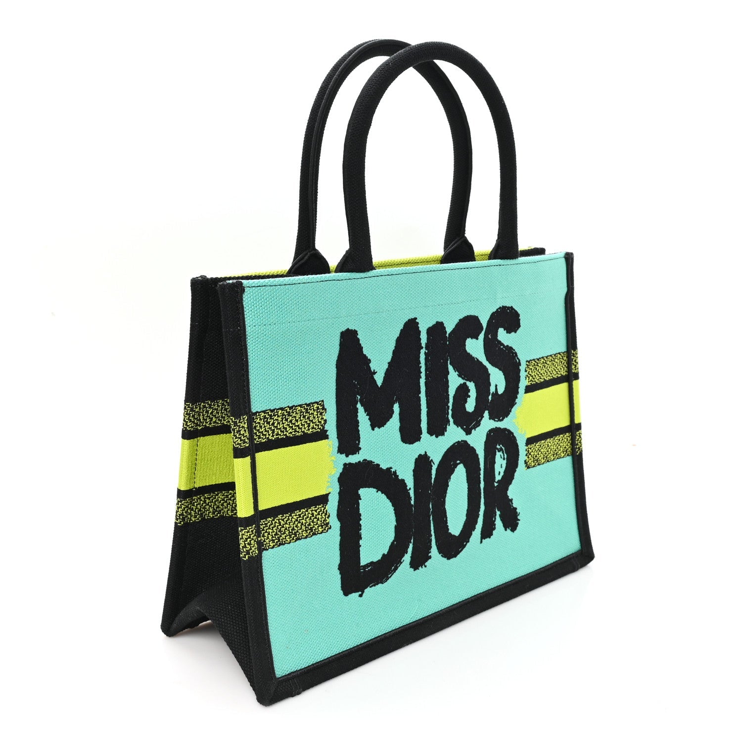 Canvas Embroidered Medium Miss Dior Graffiti Book Tote Green Blue