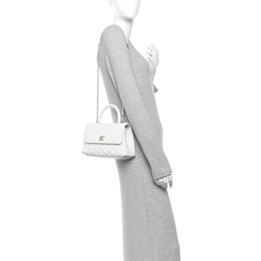 Caviar Quilted Mini Coco Handle Flap White
