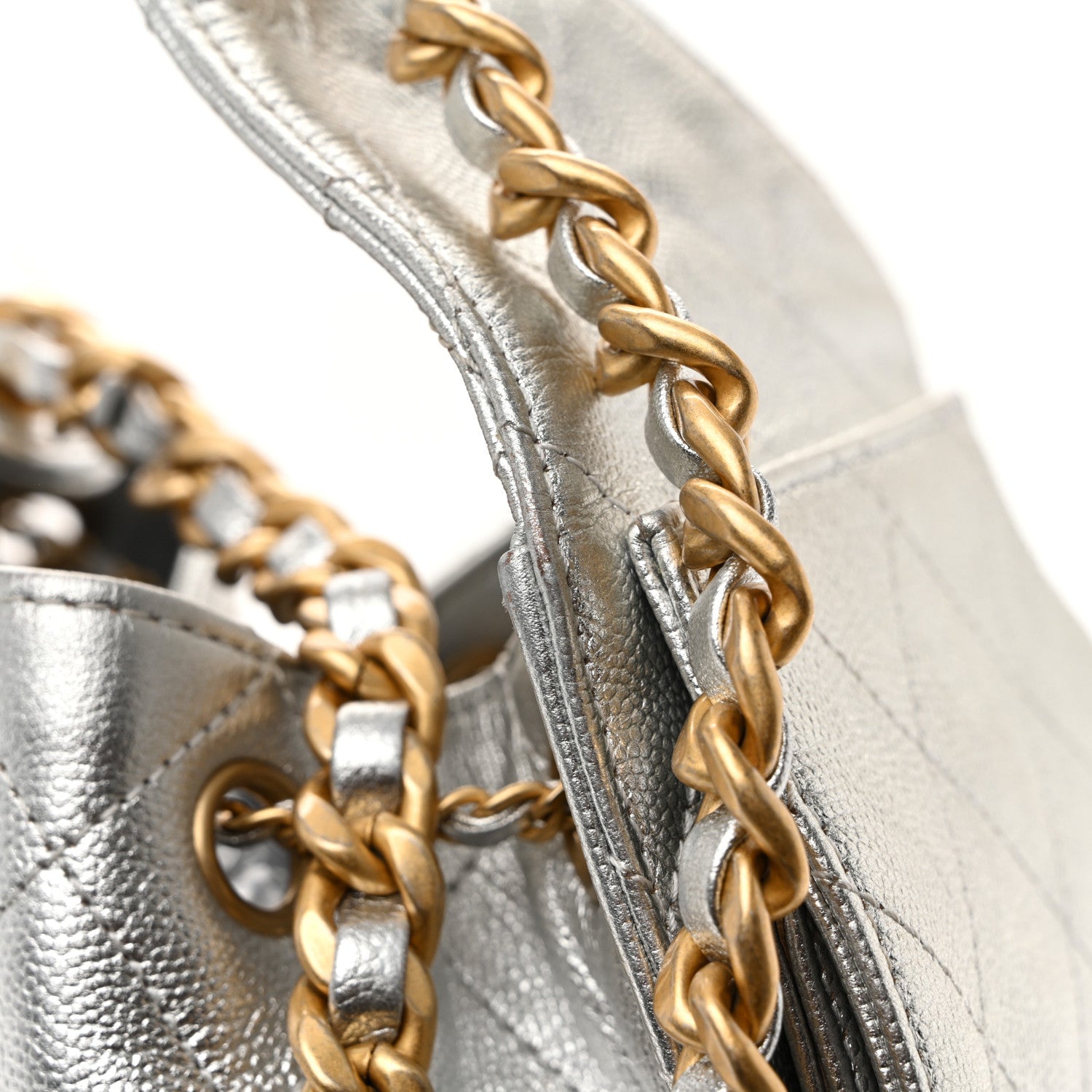Metallic Caviar Quilted Small Chanel 25 Handbag Silver