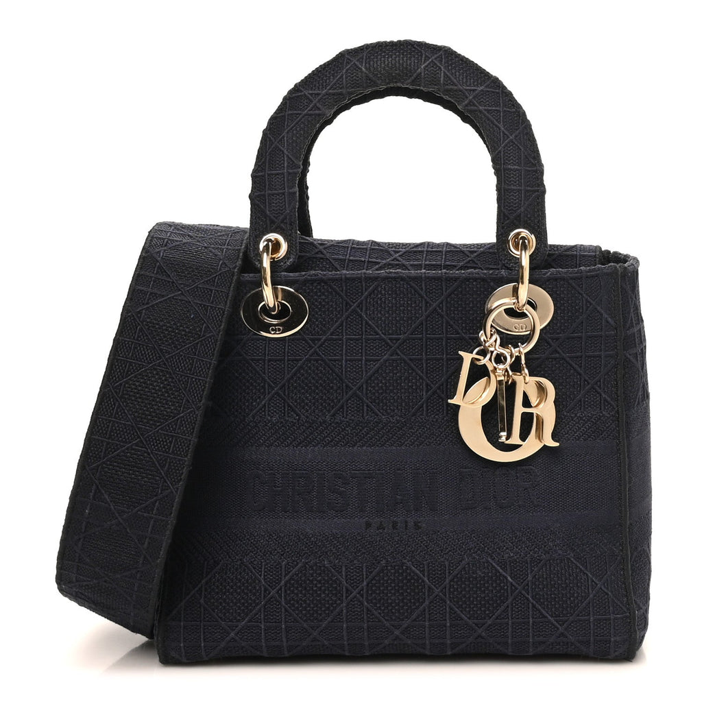 Canvas Embroidered Cannage Medium Lady D-Lite Navy