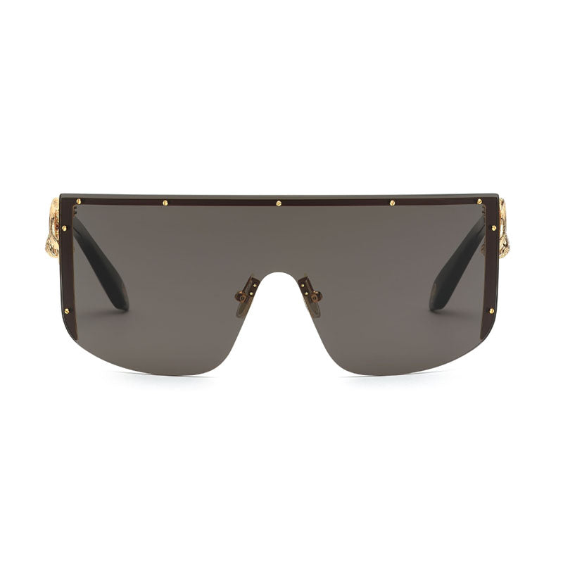 Roberto Cavalli Sunglasses Shield Semi Rim, Rose Gold Frame and Brown Grey Lens SRC015M0300