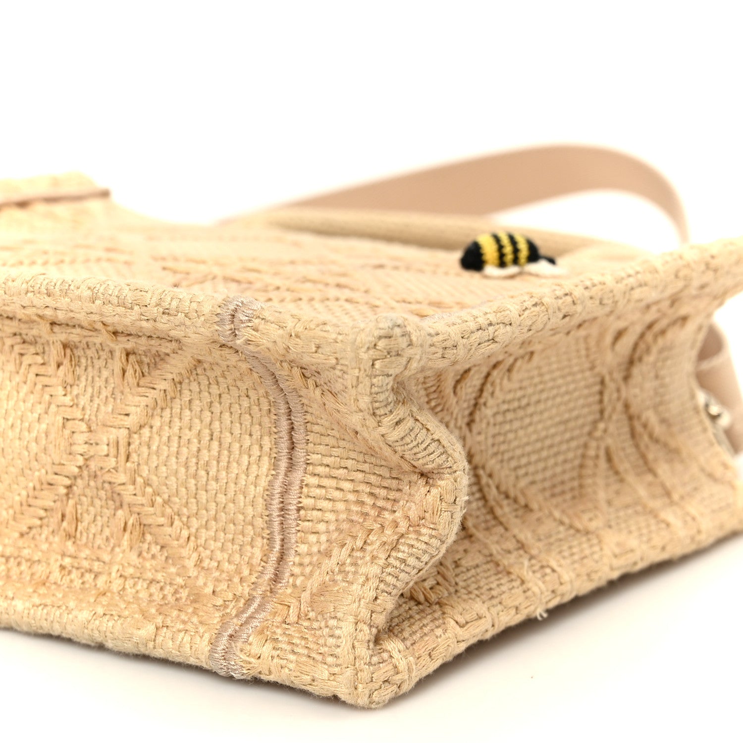 Raffia Cannage Crocheted Bee Mini Book Tote with Strap Natural
