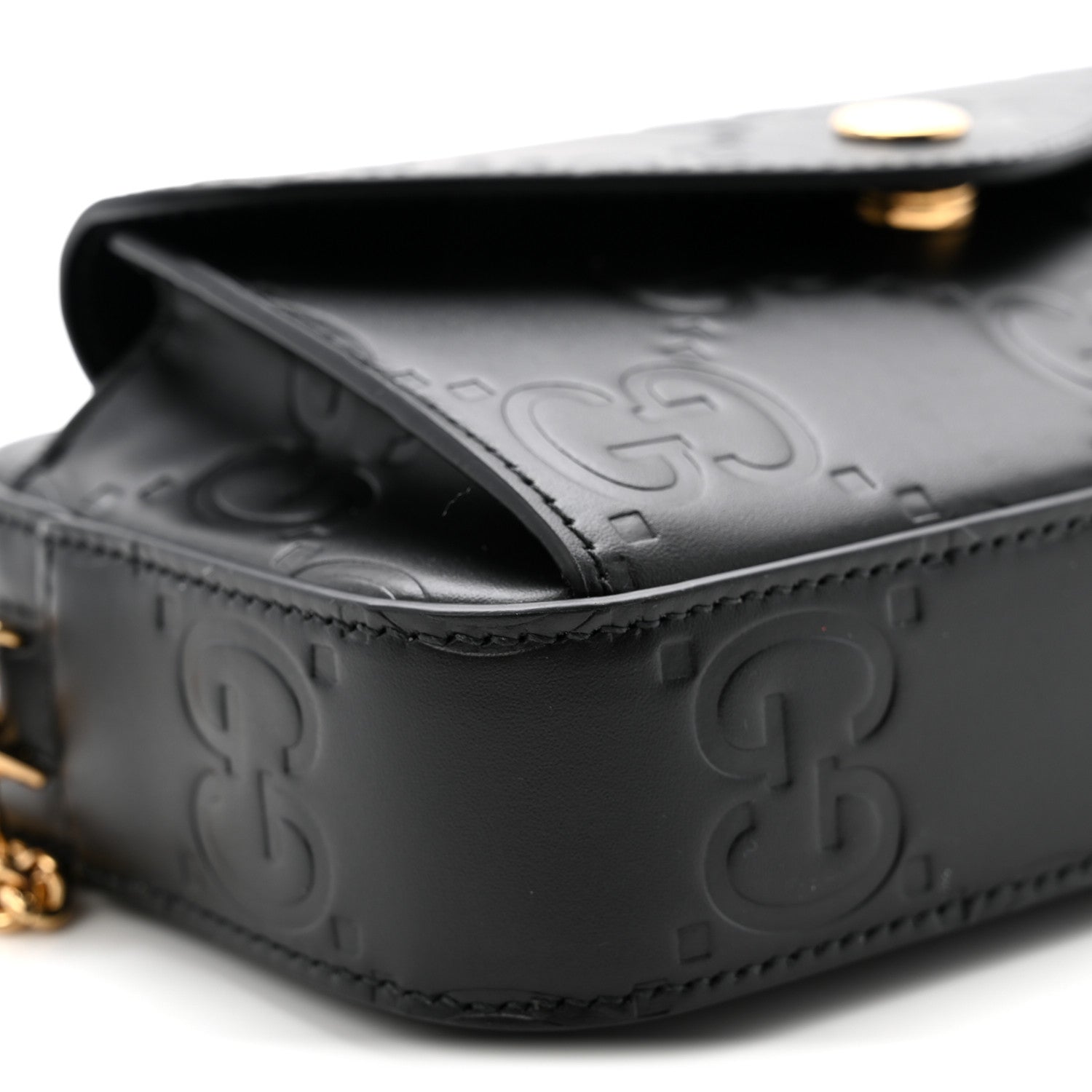Calfskin GG Super Mini Debossed Chain Wallet Black