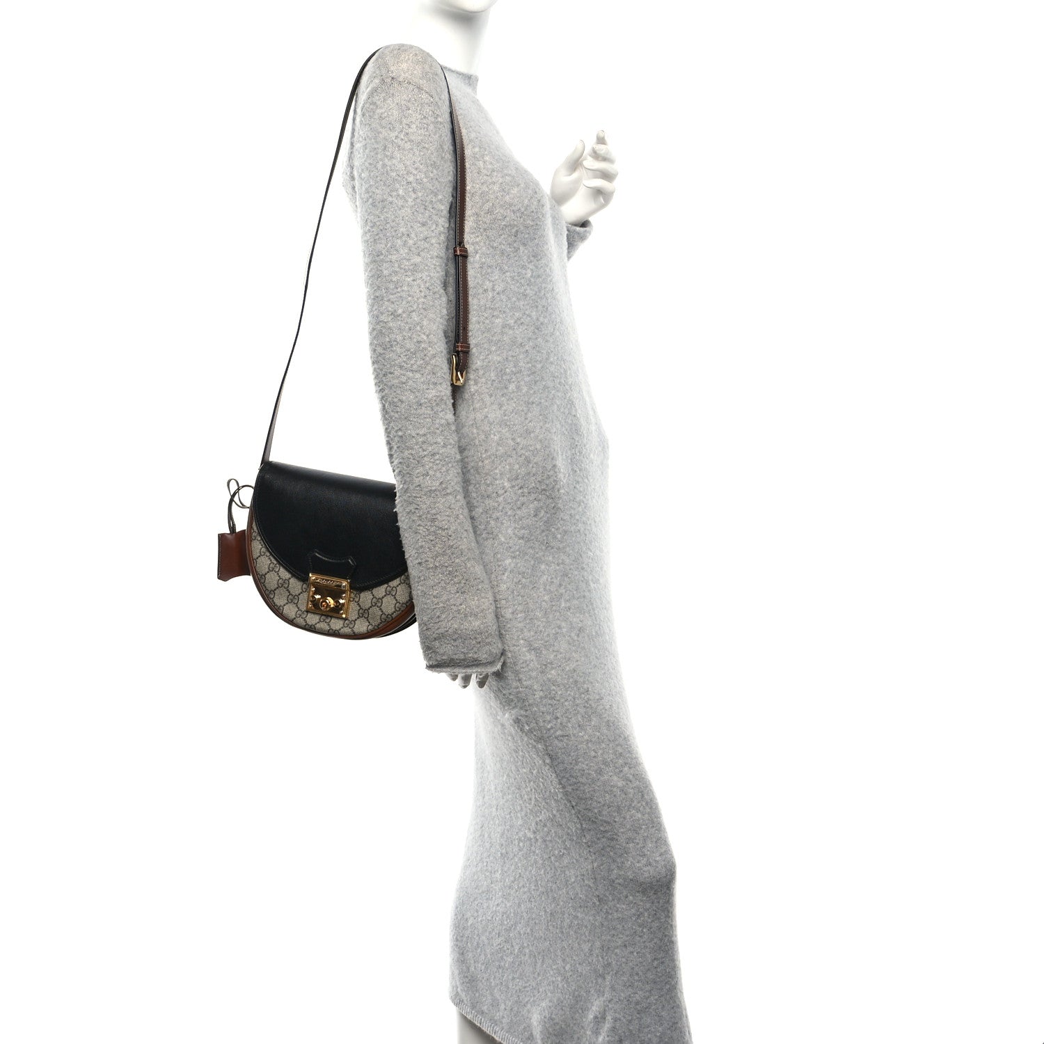 GG Supreme Monogram Calfskin Small Padlock Messenger Shoulder Bag Beige Black Cuir