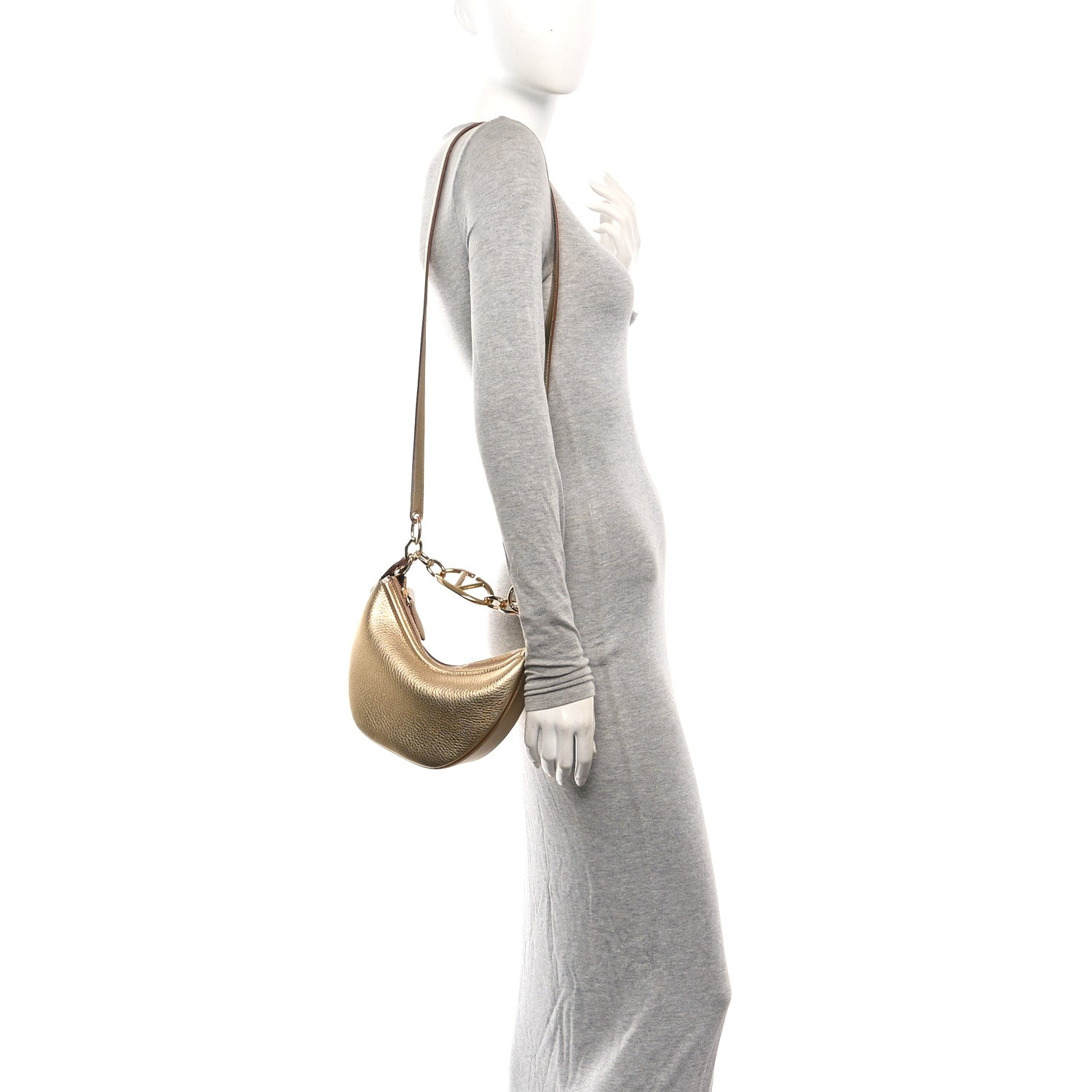Metallic Nappa Mini Vlogo Moon Hobo Bag Gold