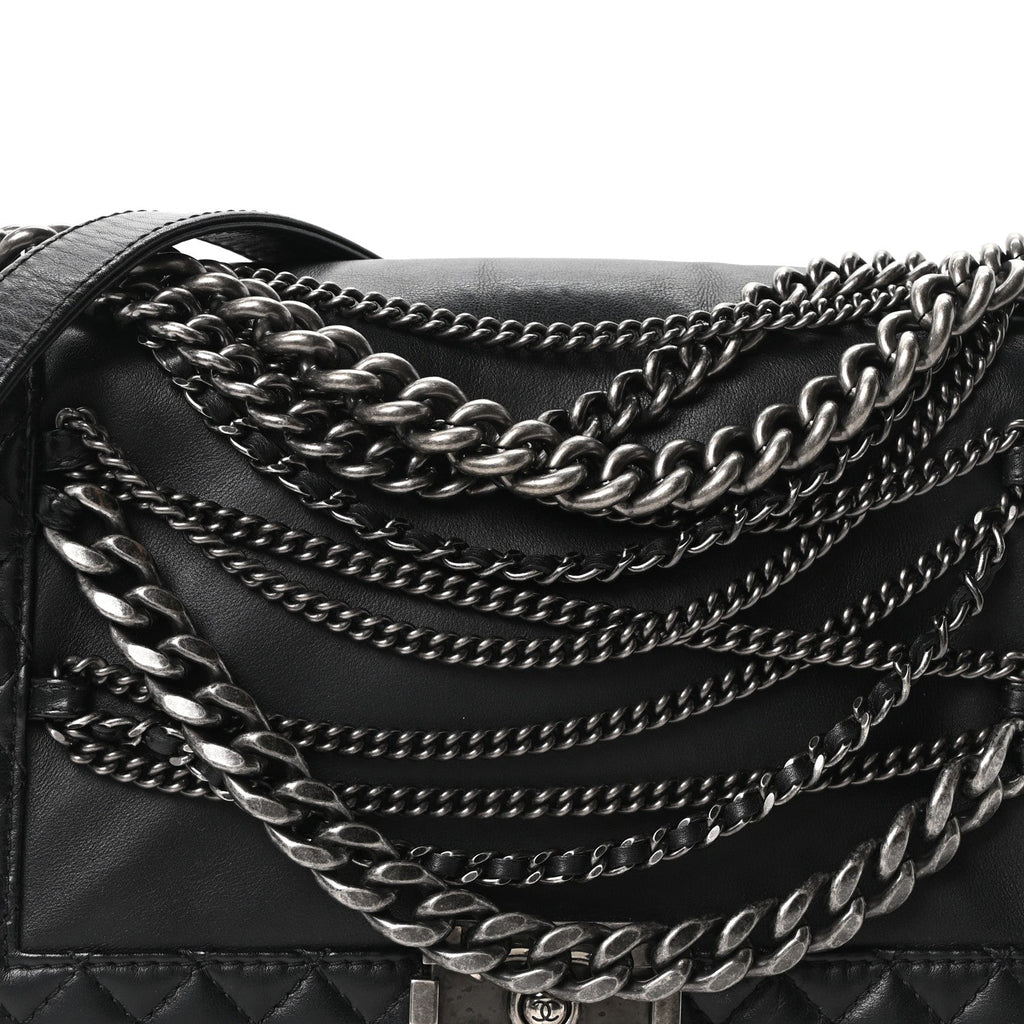 Calfskin Enchained New Medium Boy Flap Black