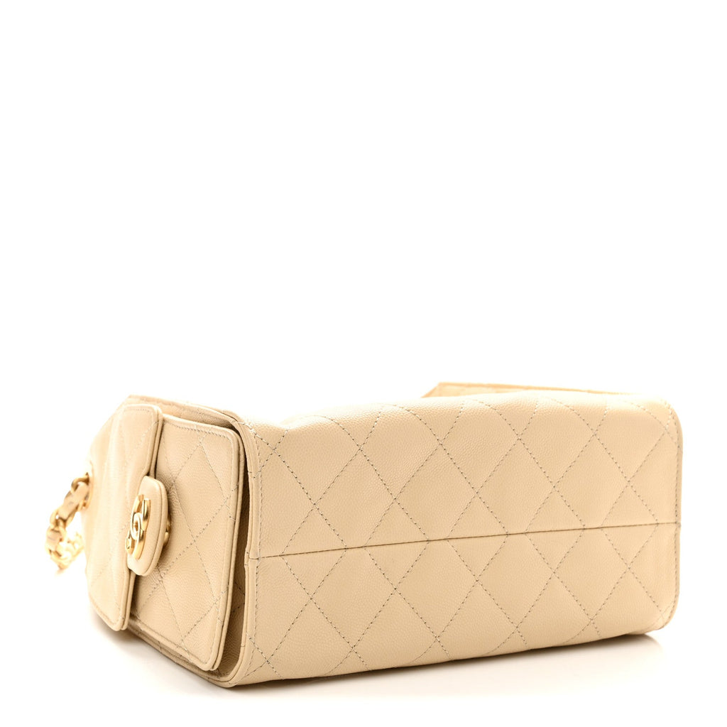 Caviar Quilted Mini Chanel 25 Handbag Beige
