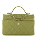 Caviar Quilted Top Handle Slim Vanity With Chain Khaki
