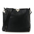 Vitello Calfskin Small Rockstud Flip-Lock Messenger Bag Black
