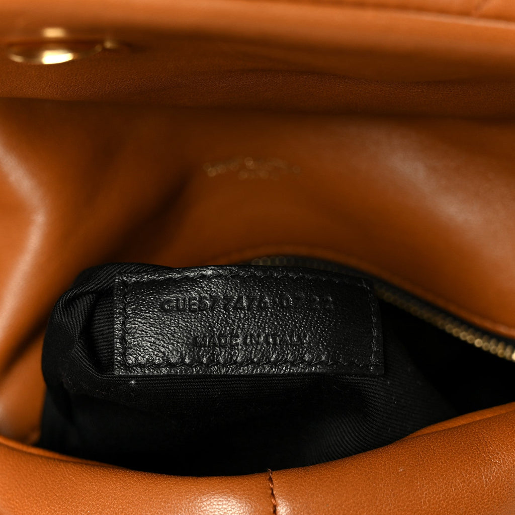 Lambskin Quilted Small Loulou Puffer Monogram Chain Satchel Dark Honey