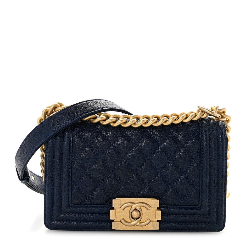 Caviar Quilted Small Boy Flap Navy