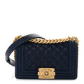 Caviar Quilted Small Boy Flap Navy