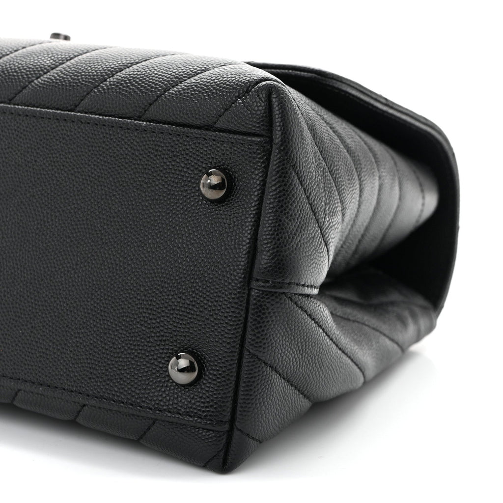 Caviar Chevron Quilted Small Coco Handle Flap So Black