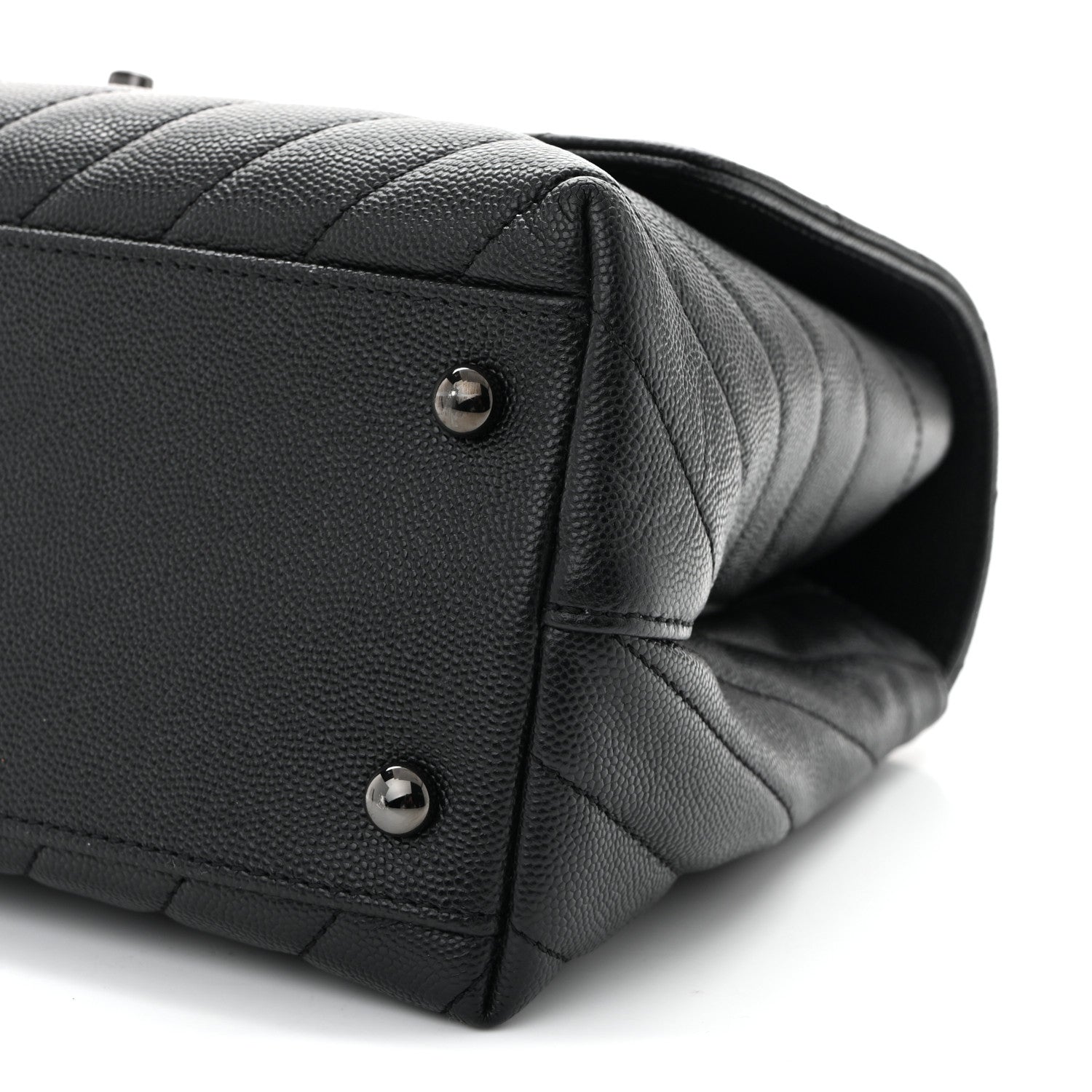 Caviar Chevron Quilted Small Coco Handle Flap So Black