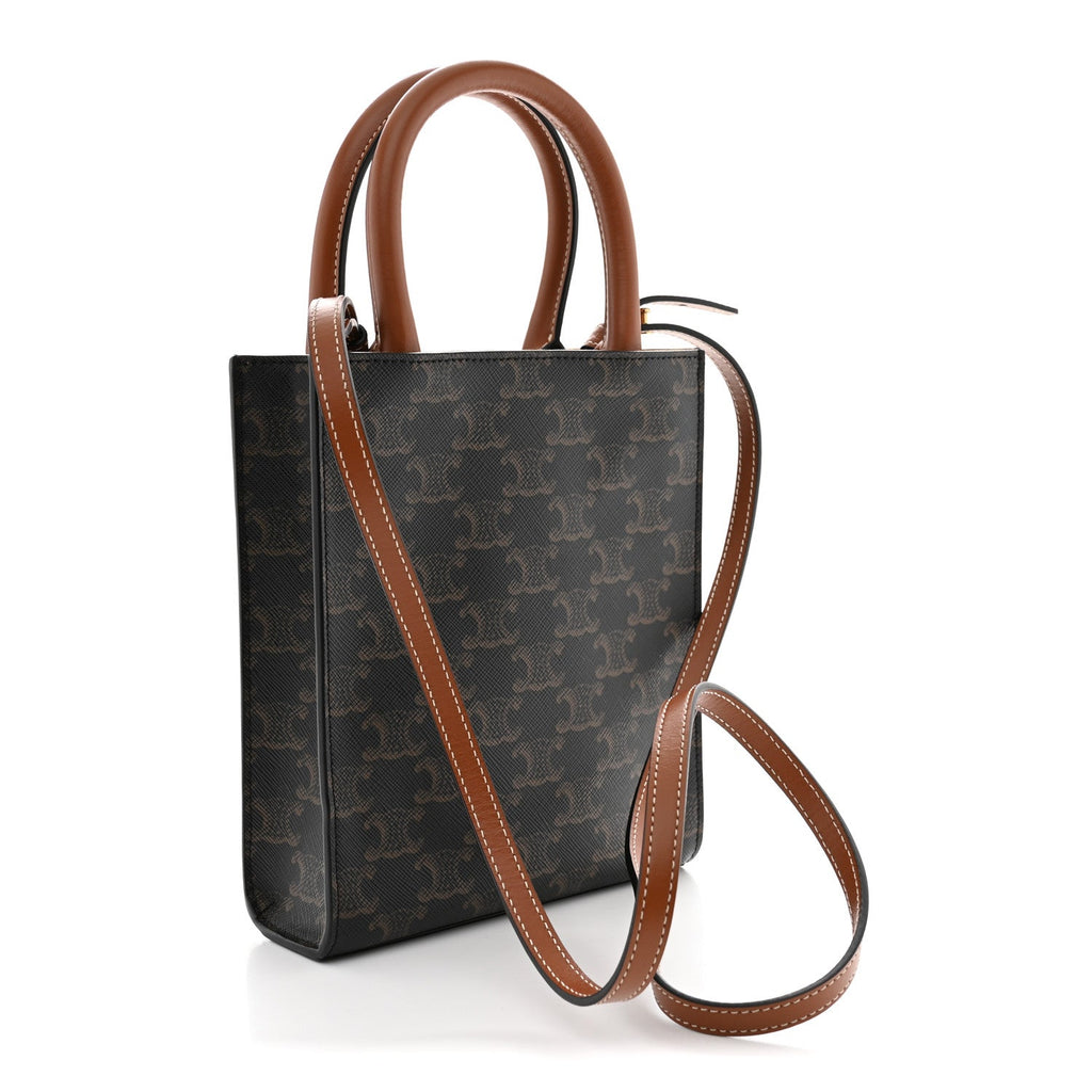 Triomphe Canvas Calfskin Mini Vertical Cabas Tan