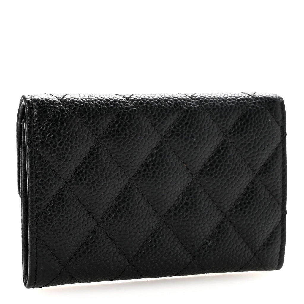 Caviar Quilted Flap Card Holder Black