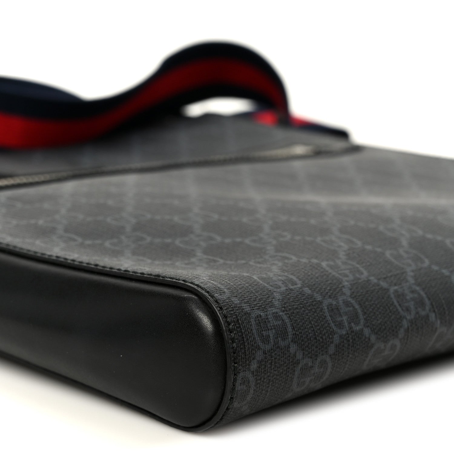 GG Supreme Monogram Appia Calfskin Web Flat Messenger Bag Black Grey Black Grey